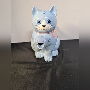 Vintage Otagiri Japan Blue Ceramic Cat Teapot Hand Crafted